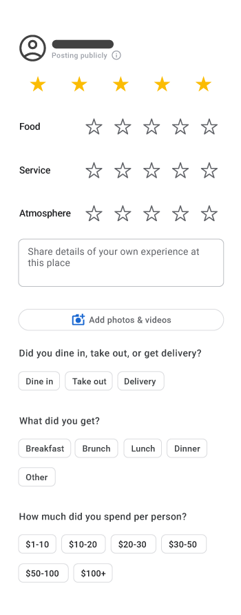 Official Google Maps Help example of the current Google review form on Android